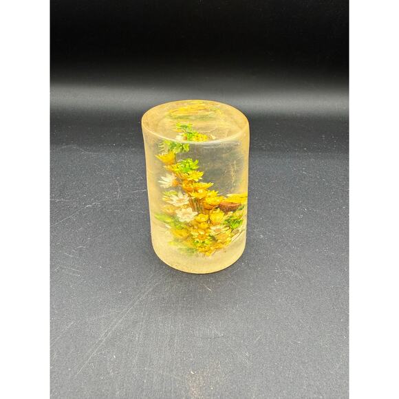 Retro Daisyglas Lucite Paperweight- Dried Flowers and small butterfly - Picture 4 of 8